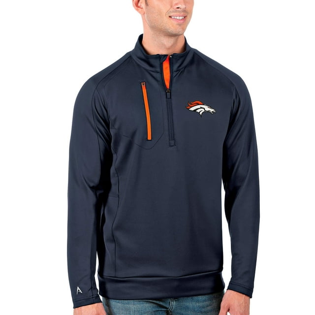 Men's Antigua Navy/Orange Denver Broncos Generation Quarter-Zip Pullover Jacket