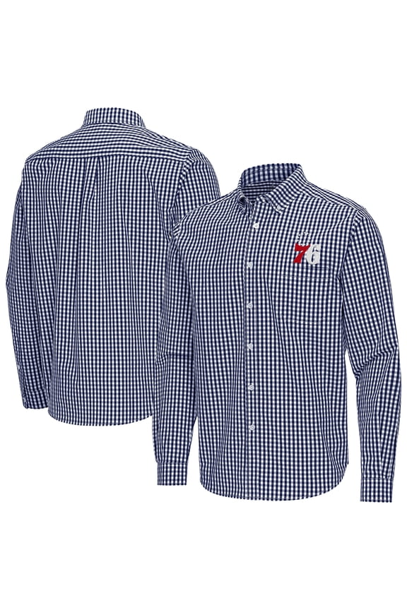 Men's Antigua Navy Philadelphia 76ers Ellis Woven Tri-Blend Button-Down Shirt