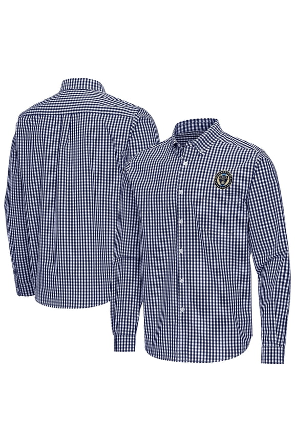 Men's Antigua Navy Philadelphia Union Ellis Tri-Blend Long Sleeve Button-Down Shirt