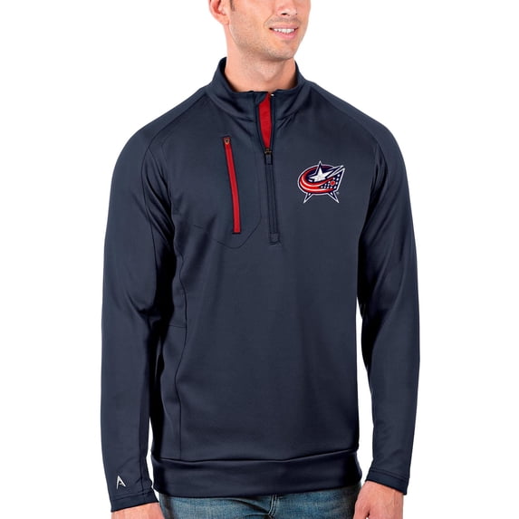 Men's Antigua Navy/Red Columbus Blue Jackets Generation Quarter-Zip Pullover Jacket