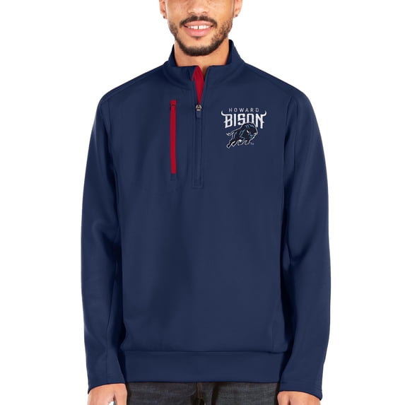 Men's Antigua Navy/Red Howard Bison Generation Quarter-Zip Pullover Jacket