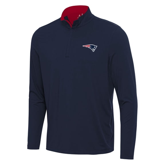 Men's Antigua Navy/Red New England Patriots Content Quarter-Zip Pullover Top