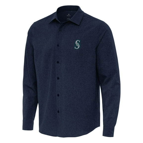 Men's Antigua Navy Seattle Mariners Exposure Long Sleeve Button-Up Shirt