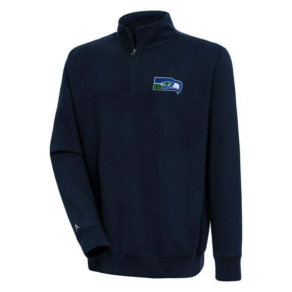 Men's Antigua Navy Seattle Seahawks Throwback Logo Victory Quarter-Zip Pullover Top
