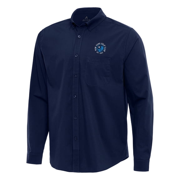 Men's Antigua Navy TGL New York Golf Club Flight Woven Tri-Blend Long Sleeve Button-Down Shirt