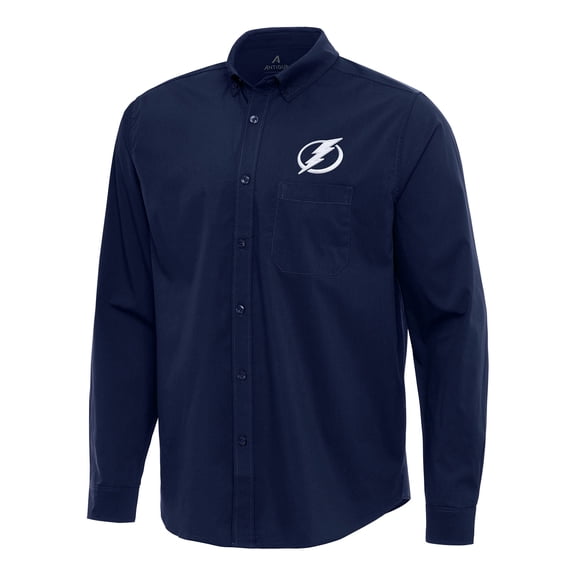 Men's Antigua Navy Tampa Bay Lightning Flight Woven Tri-Blend Long Sleeve Button-Down Shirt