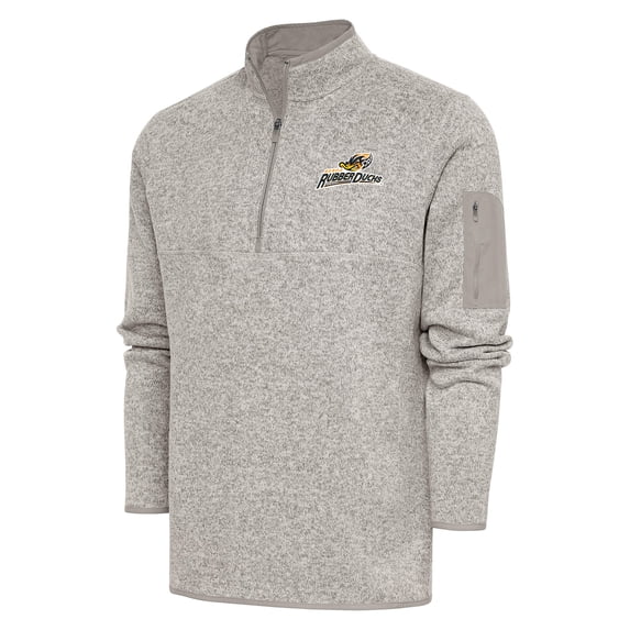 Men's Antigua Oatmeal Akron RubberDucks Fortune Quarter-Zip Pullover Jacket