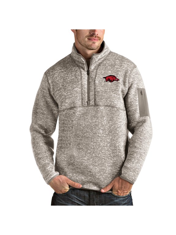 Men's Antigua Oatmeal Arkansas Razorbacks Fortune Half-Zip Pullover Jacket