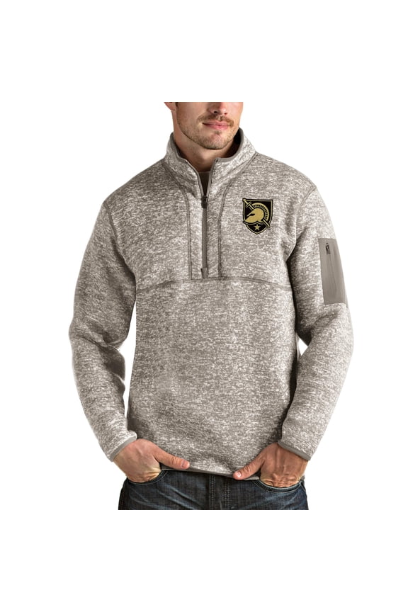 Men's Antigua Oatmeal Army Black Knights Fortune Half-Zip Pullover Jacket