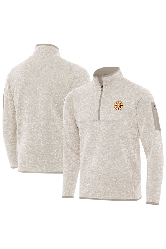 Men's Antigua Oatmeal Boston Bruins Fortune Quarter-Zip Pullover Jacket