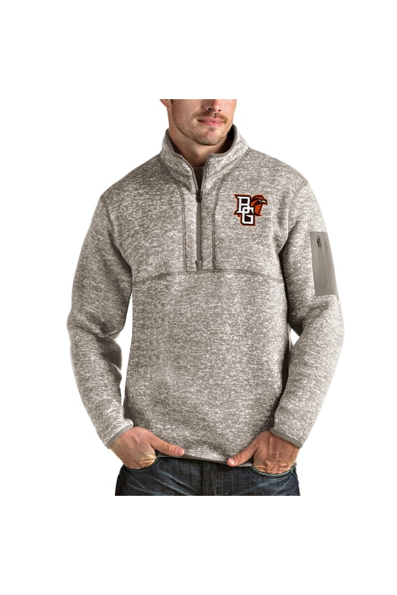 Men's Antigua Oatmeal Bowling Green St. Falcons Fortune Half-Zip Pullover Jacket
