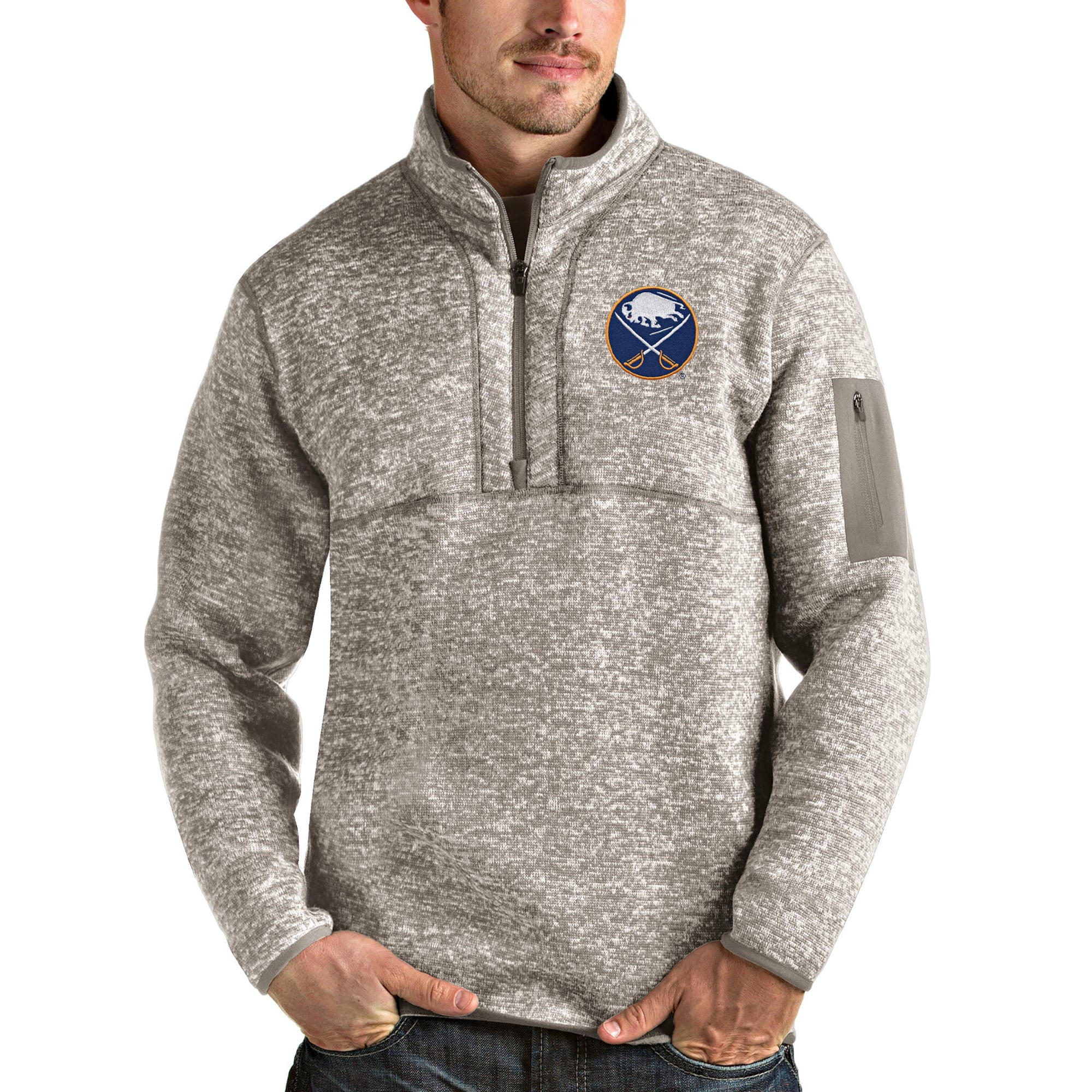 Men's Antigua Oatmeal Buffalo Sabres Team Fortune Half-Zip