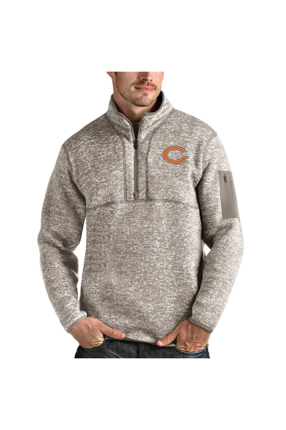 Men's Antigua Oatmeal Chicago Bears Fortune Quarter-Zip Pullover Jacket