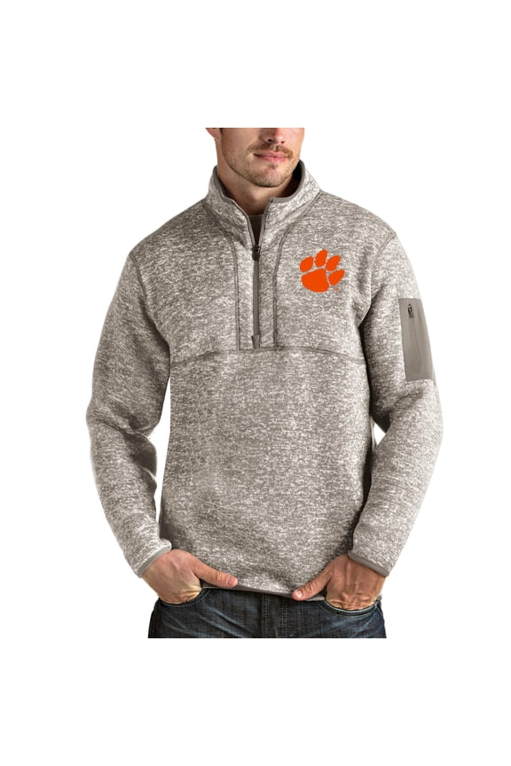 Men's Antigua Oatmeal Clemson Tigers Fortune Half-Zip Pullover Jacket