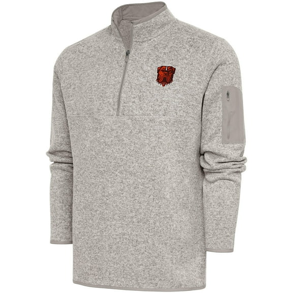 Men's Antigua Oatmeal Cleveland Browns Fortune Quarter-Zip Pullover Jacket