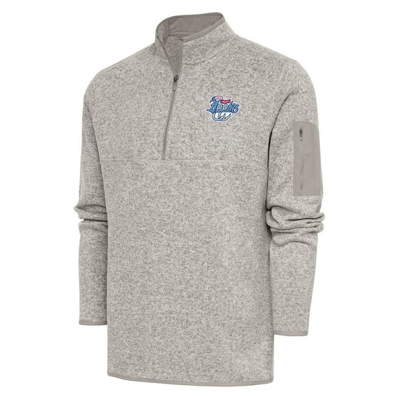 Men's Antigua Oatmeal Corpus Christi Hooks Fortune Quarter-Zip Pullover Jacket