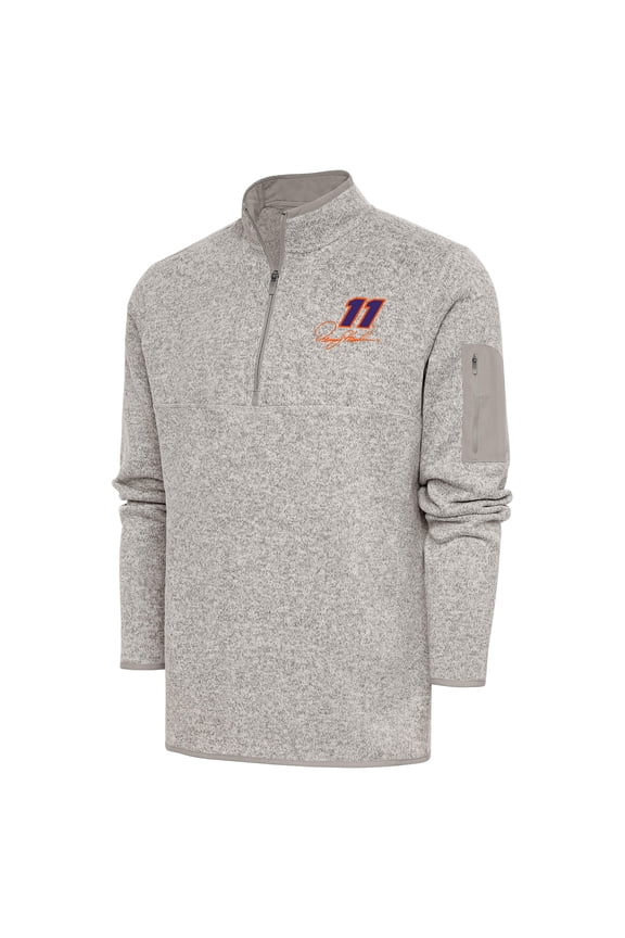 Men's Antigua Oatmeal Denny Hamlin Fortune Quarter-Zip Pullover Jacket