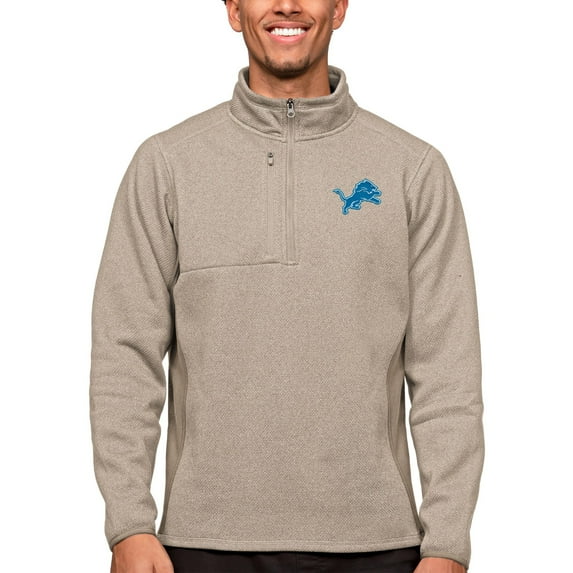 Men's Antigua Oatmeal Detroit Lions Course Quarter-Zip Pullover Top