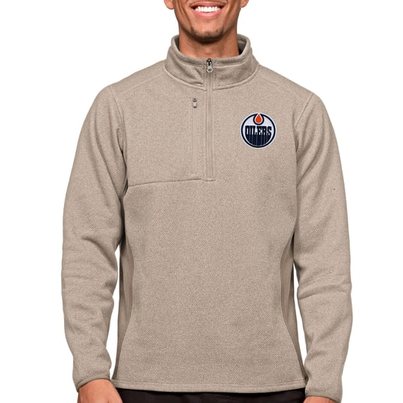 Men's Antigua Oatmeal Edmonton Oilers Course Quarter-Zip Pullover Top