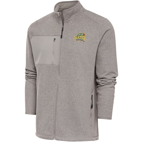 Men's Antigua Oatmeal George Mason Patriots Course Full-Zip Jacket