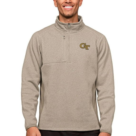 Men's Antigua Oatmeal Georgia Tech Yellow Jackets Course Quarter-Zip Pullover Top