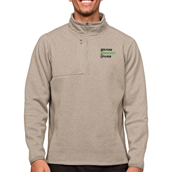 Men's Antigua Oatmeal Holyoke Community College Course Quarter-Zip Pullover Top