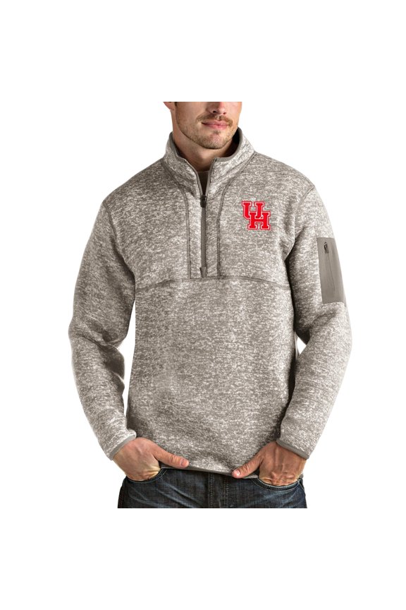 Men's Antigua Oatmeal Houston Cougars Fortune Half-Zip Pullover Jacket