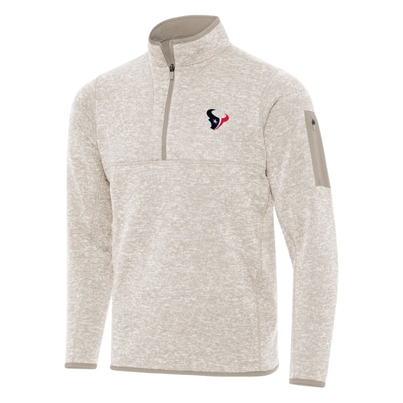 Men's Antigua Oatmeal Houston Texans Fortune Quarter-Zip Pullover Jacket