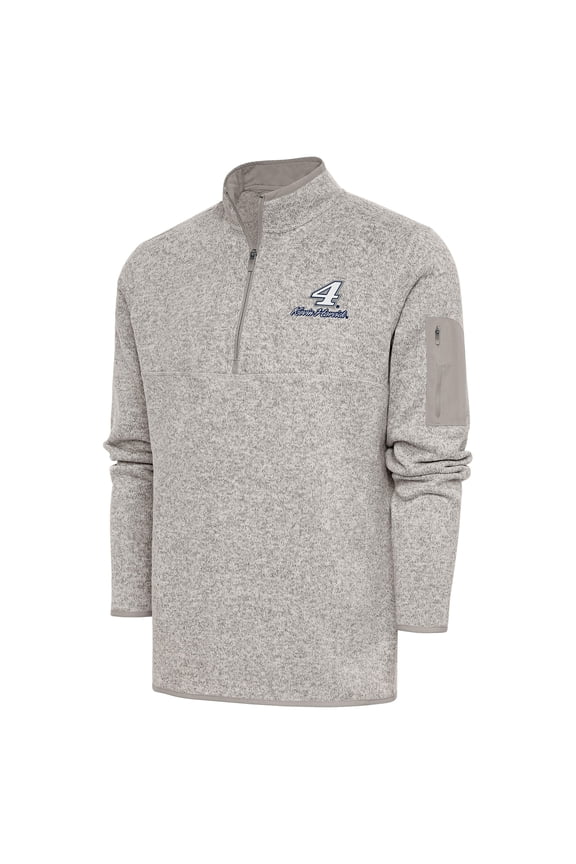 Men's Antigua Oatmeal Kevin Harvick Fortune Quarter-Zip Pullover Jacket