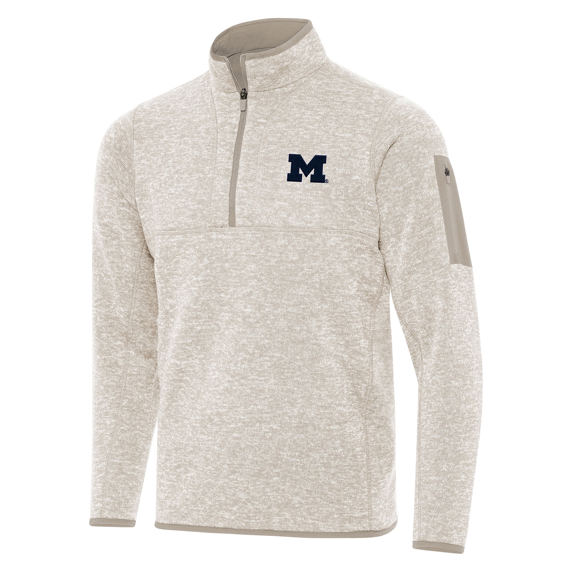 Men's Antigua Oatmeal Michigan Wolverines Fortune Half-Zip