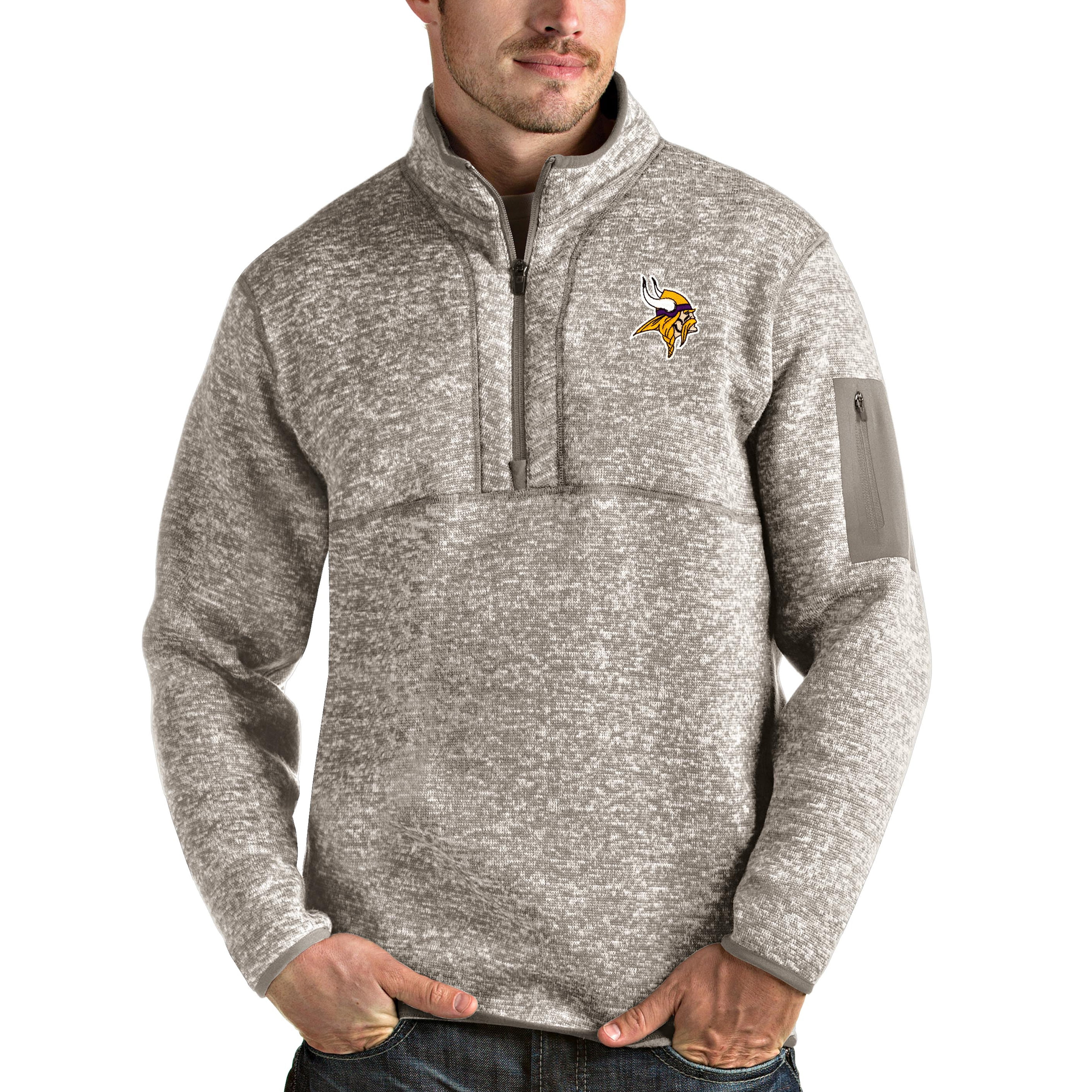 Men's Antigua Oatmeal Minnesota Vikings Fortune Quarter-Zip