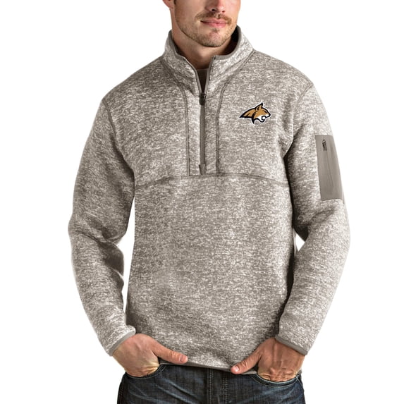Men's Antigua Oatmeal Montana State Bobcats Fortune Half-Zip Pullover Jacket