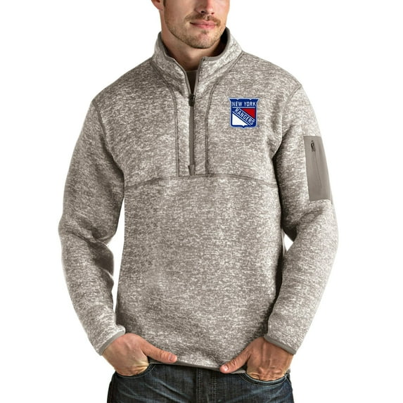 Men's Antigua Oatmeal New York Rangers Fortune Half-Zip Pullover Jacket