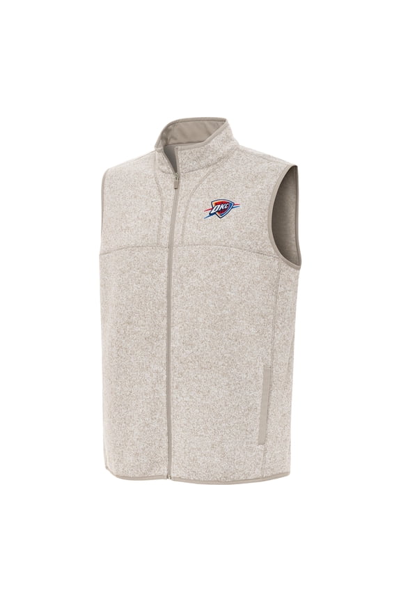 Men's Antigua Oatmeal Oklahoma City Thunder Fortune Full-Zip Vest