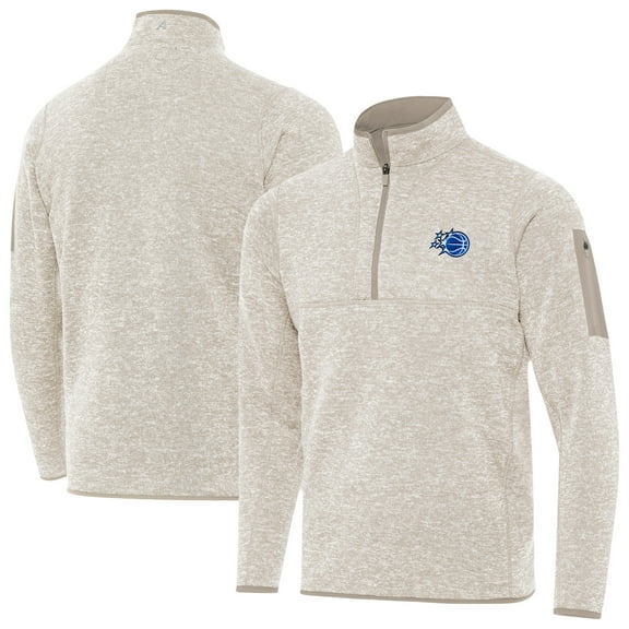 Men's Antigua Oatmeal Orlando Magic New Logo Fortune Quarter-Zip Pullover Jacket