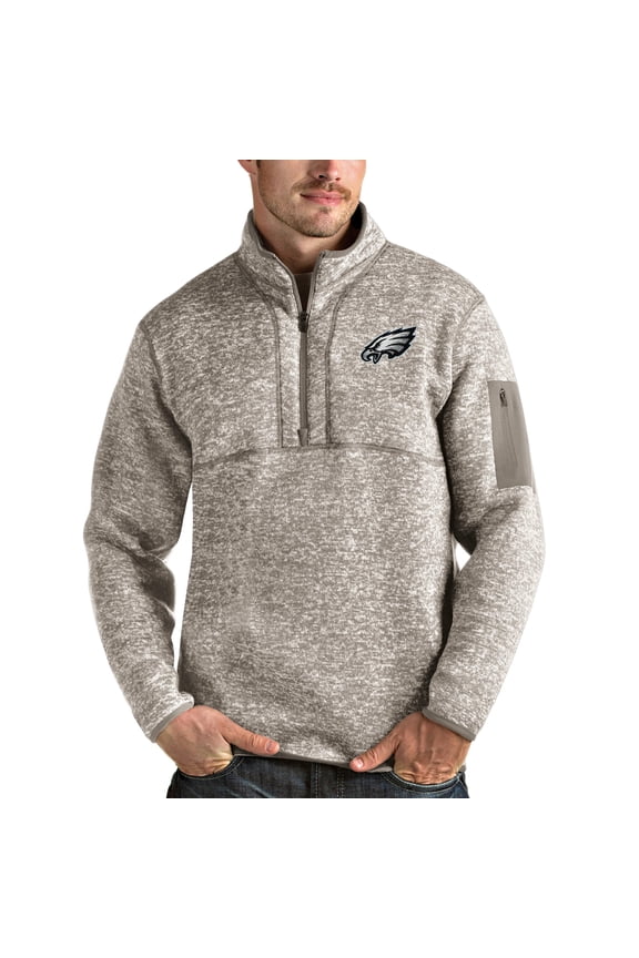 Men's Antigua Oatmeal Philadelphia Eagles Fortune Quarter-Zip Pullover Jacket
