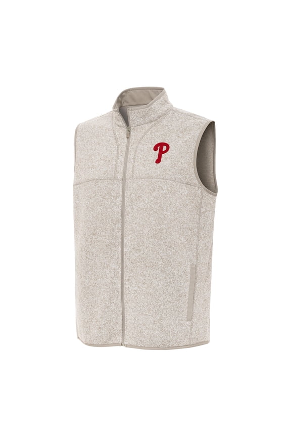 Men's Antigua Oatmeal Philadelphia Phillies Fortune Full-Zip Vest