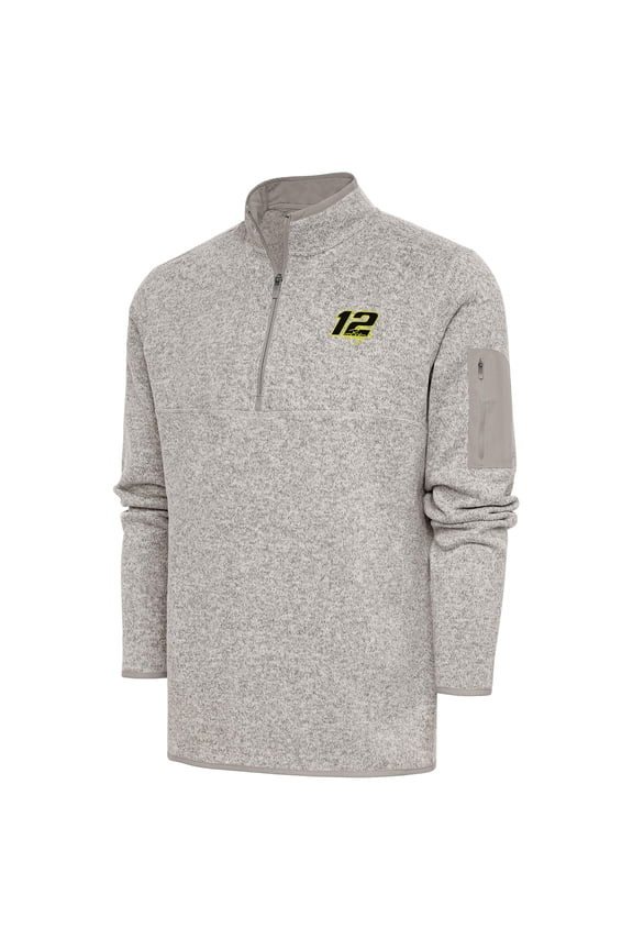 Men's Antigua Oatmeal Ryan Blaney Fortune Quarter-Zip Pullover Jacket