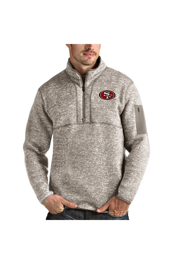 Men's Antigua Oatmeal San Francisco 49ers Fortune Quarter-Zip Pullover Jacket