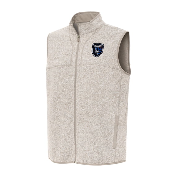Men's Antigua Oatmeal San Jose Earthquakes Fortune Full-Zip Vest