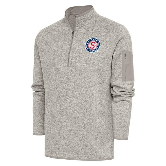 Men's Antigua Oatmeal Spokane Indians Fortune Quarter-Zip Pullover Jacket