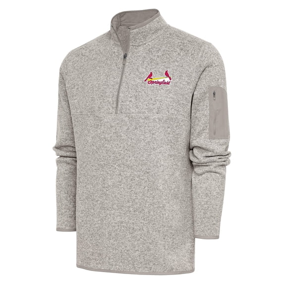 Men's Antigua Oatmeal Springfield Cardinals Fortune Quarter-Zip Pullover Jacket