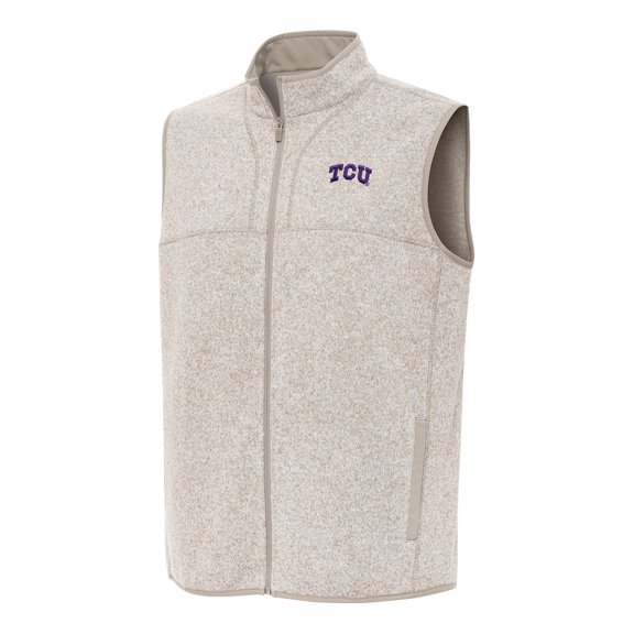 Men's Antigua Oatmeal TCU Horned Frogs Fortune Full-Zip Vest