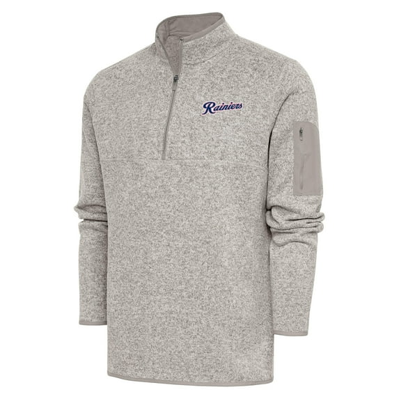 Men's Antigua Oatmeal Tacoma Rainiers Fortune Quarter-Zip Pullover Jacket