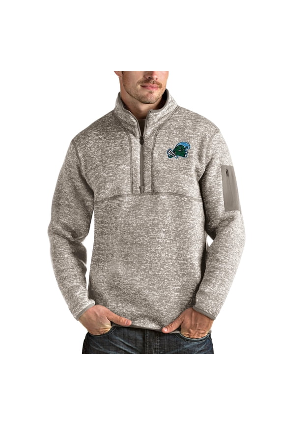 Men's Antigua Oatmeal Tulane Green Wave Fortune Half-Zip Pullover Jacket