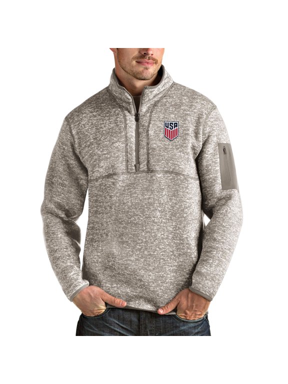 Men's Antigua Oatmeal USMNT Fortune Quarter-Zip Pullover Jacket