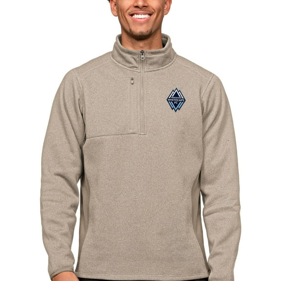 Men's Antigua Oatmeal Vancouver Whitecaps FC Primary Team Logo Course Quarter-Zip Pullover Top