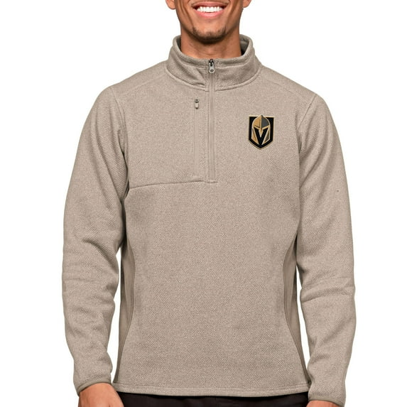 Men's Antigua Oatmeal Vegas Golden Knights Course Quarter-Zip Pullover Top