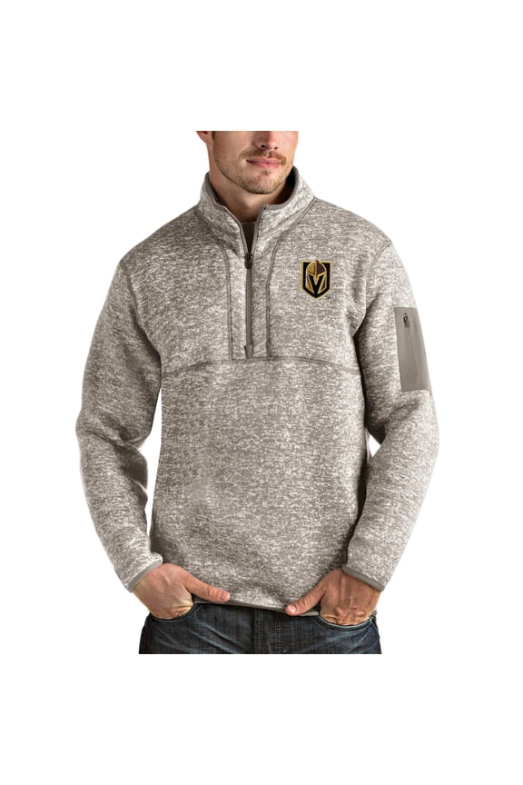 Men's Antigua Oatmeal Vegas Golden Knights Fortune Half-Zip Pullover Jacket