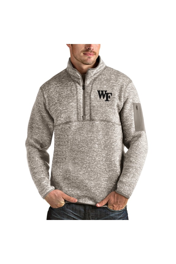 Men's Antigua Oatmeal Wake Forest Demon Deacons Fortune Half-Zip Pullover Jacket